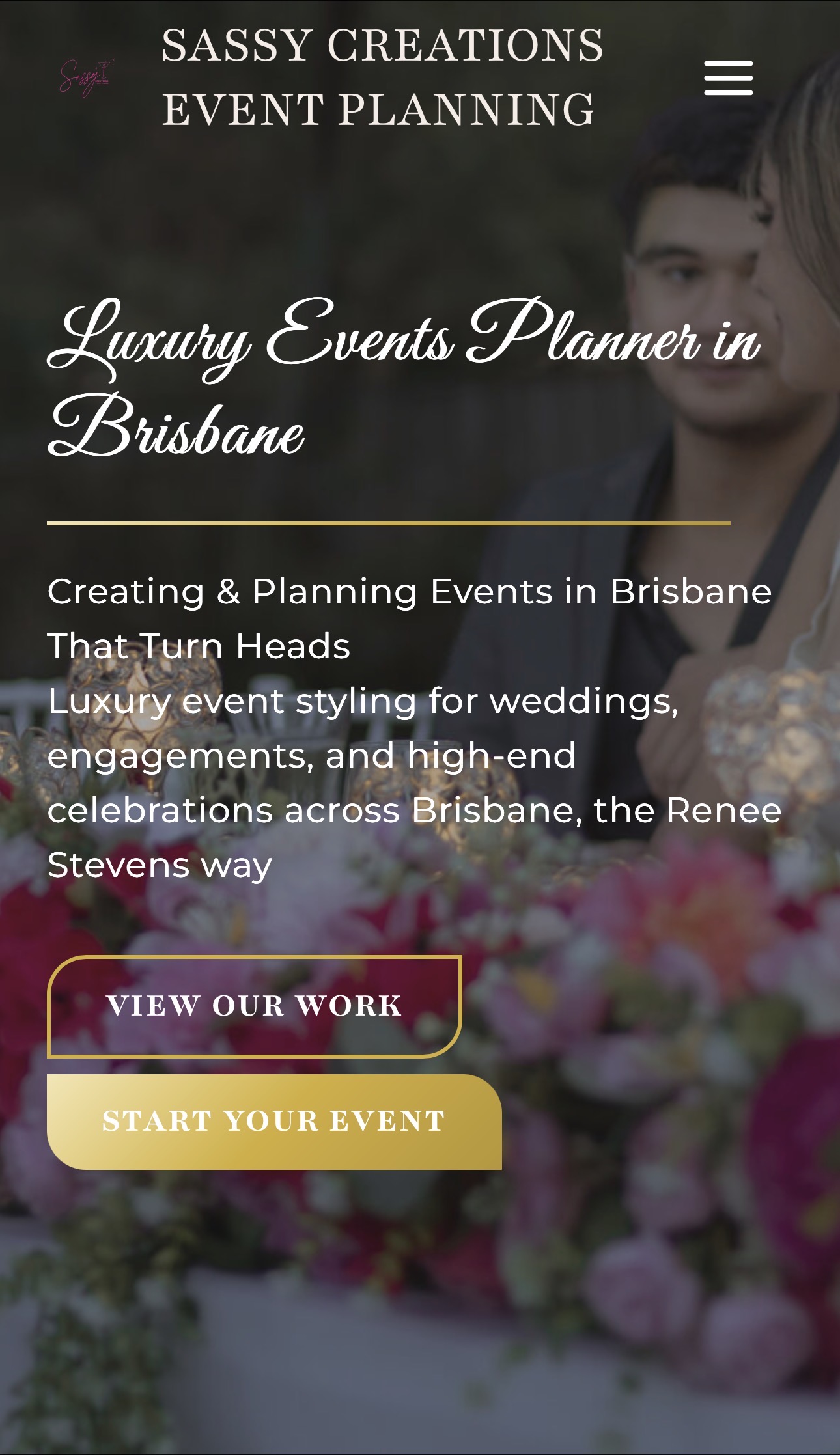 Sassy Creations Event Planning website designed by Side Quest Digital